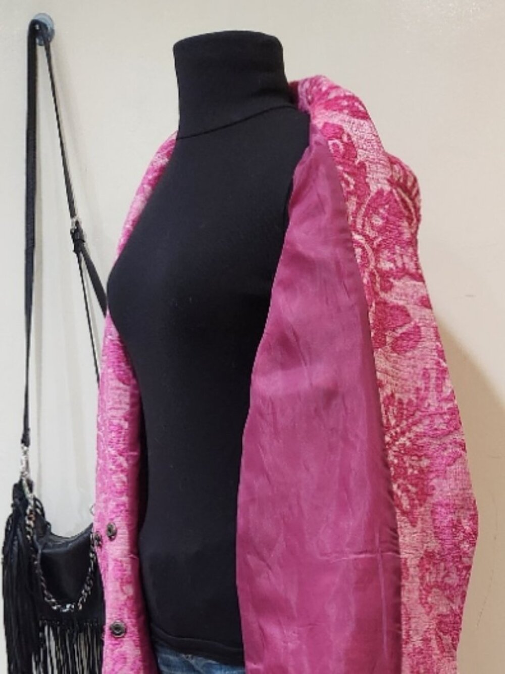 🦋🔥💋UBER GORGE!💋🦋🔥70's Inspired Pink Floral Jacquard Tapestry Trench Coat - Picture 11 of 16